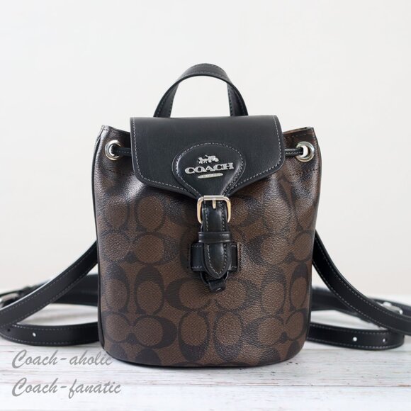 NWT Coach CL458 Amelia Convertible Backpack In Signature Canvas Brown Black - Picture 1 of 14